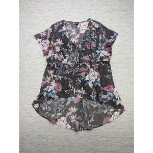 Torrid Floral Print Hi-Lo Tunic Top V-Neck Short Sleeve Blouse 2x Feminine Fairy